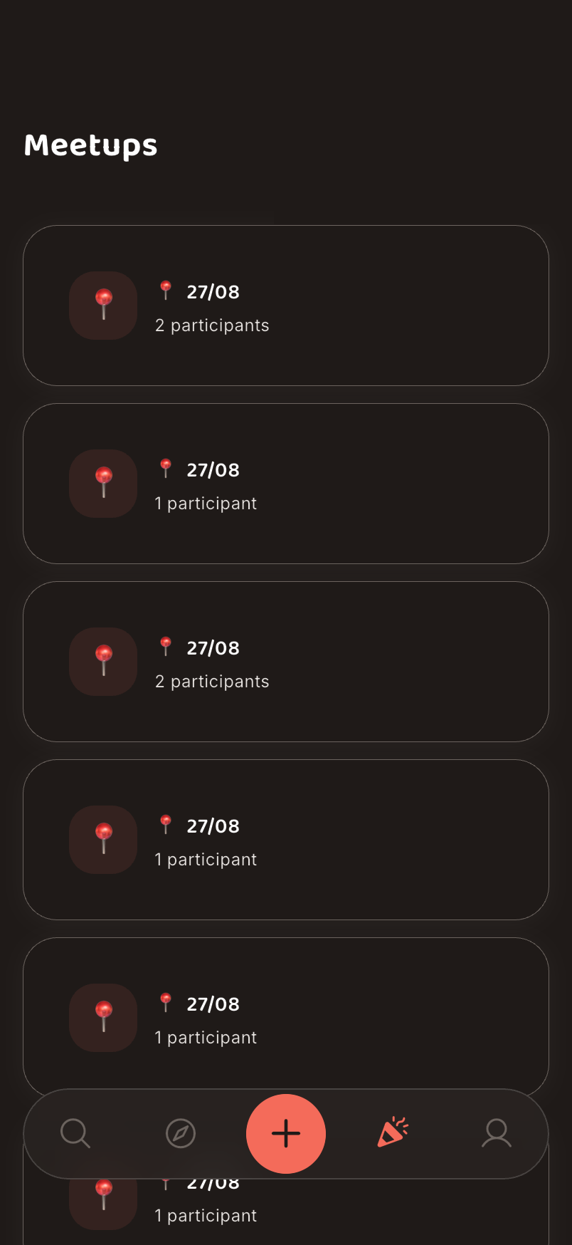 Wedidi meetups list in dark mode