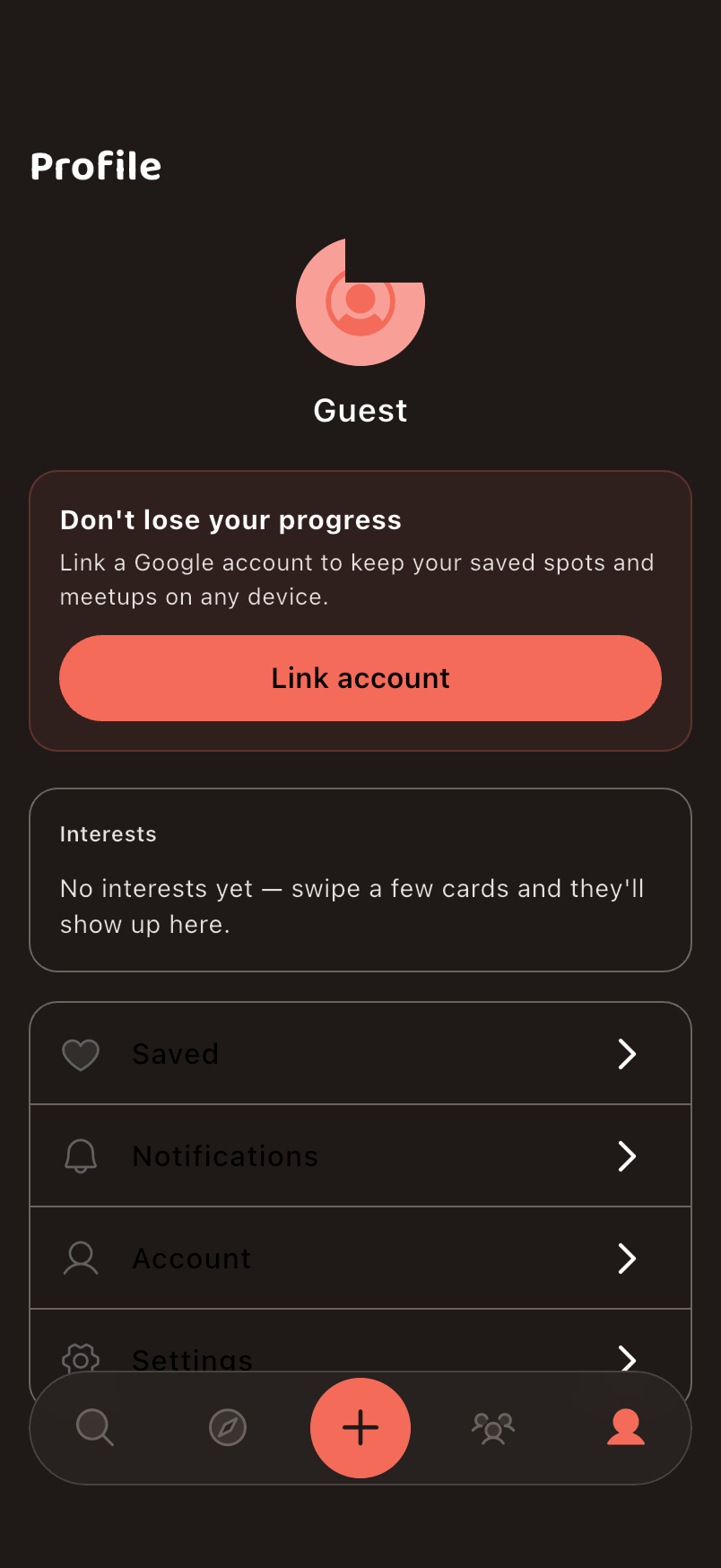 Wedidi profile screen in dark mode