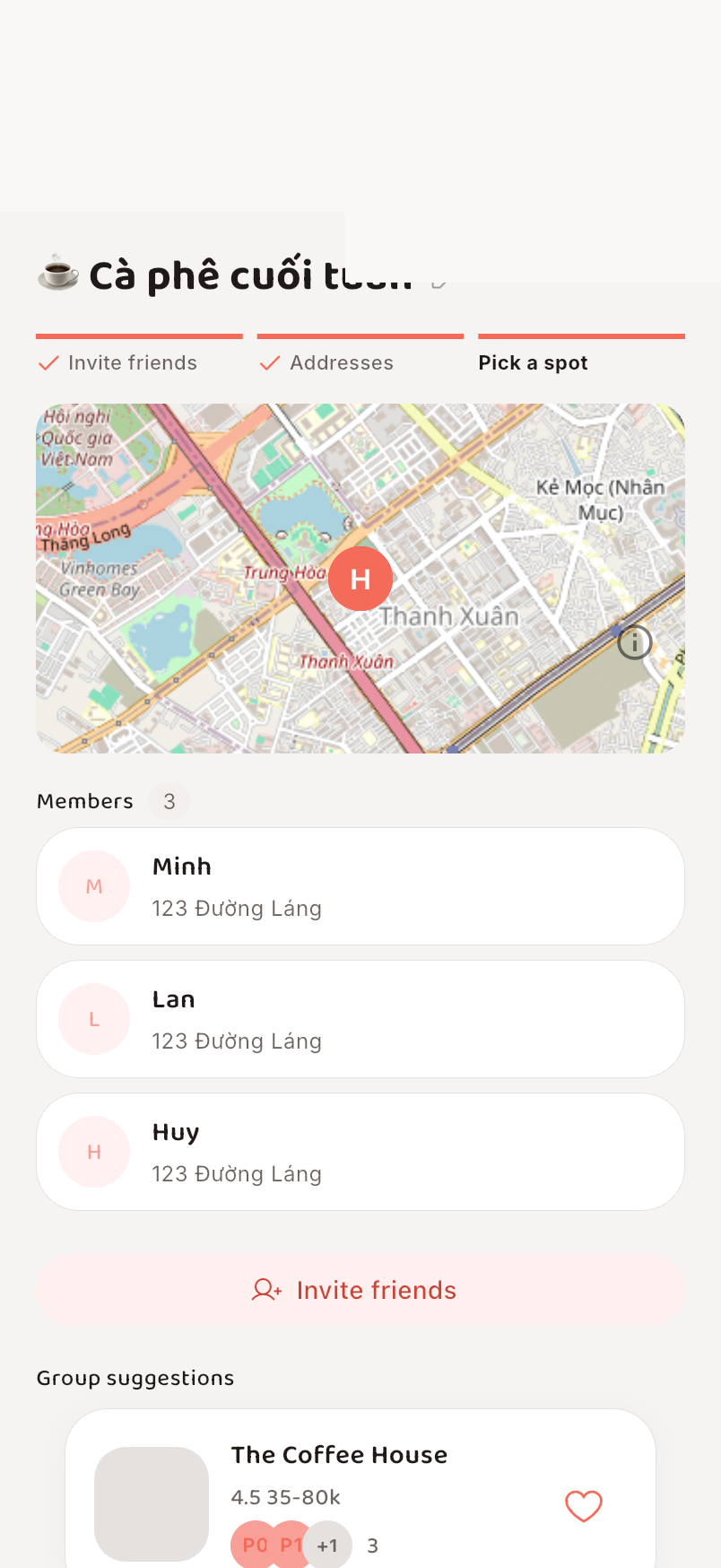 Creating a meetup and inviting friends in Wedidi